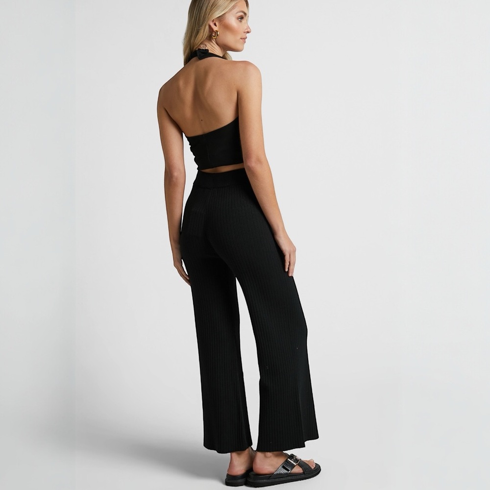 SKFK Ribbed Knit Wide Leg Cropped Palazzo Pant